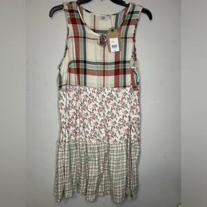 True Craft Boho sleeveless Plaid and Floral tiered Dress. Womens 1X.